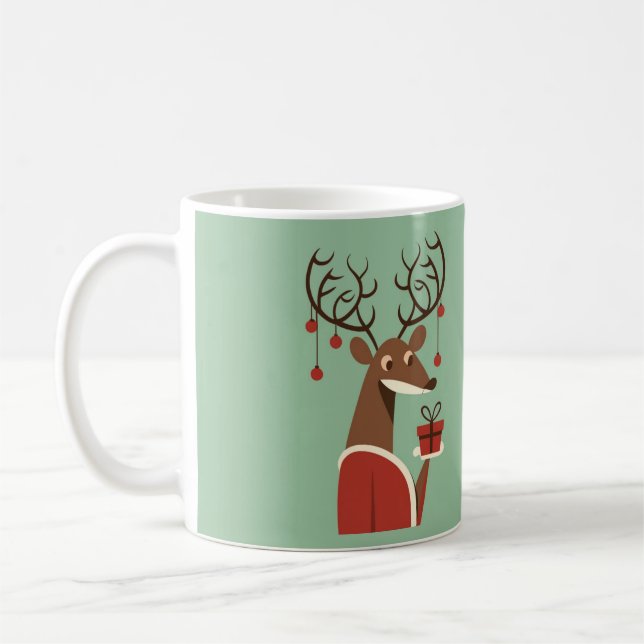 Minimalist Christmas reindeer gift present holiday Coffee Mug (Left)