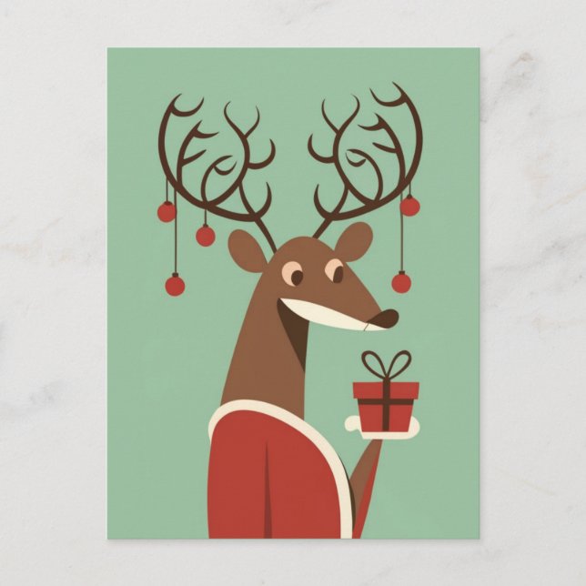 Minimalist Christmas reindeer gift present holiday Postcard (Front)