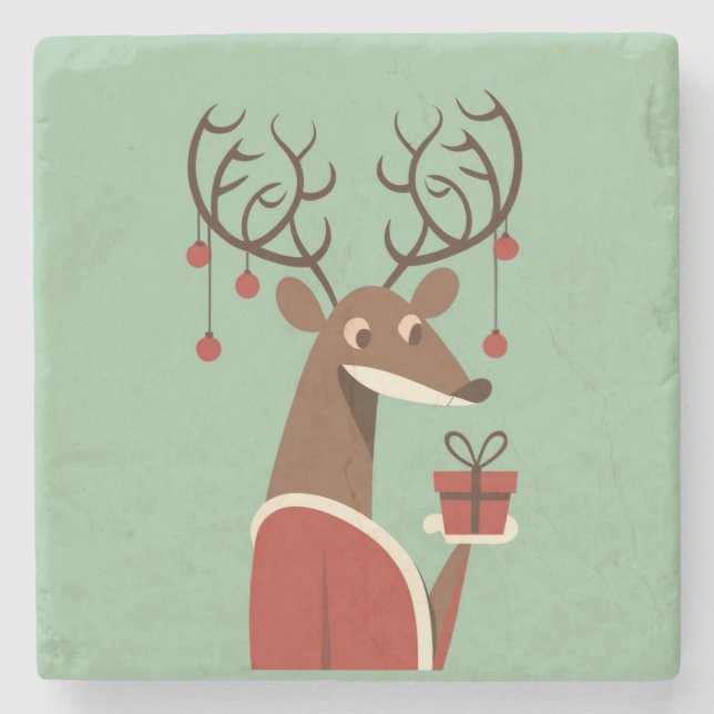 Minimalist Christmas reindeer gift present holiday Stone Coaster (Front)