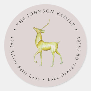 Minimalist Christmas Reindeer Return Address Classic Round Sticker