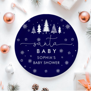 Minimalist Christmas Santa Baby Shower Paper Plate