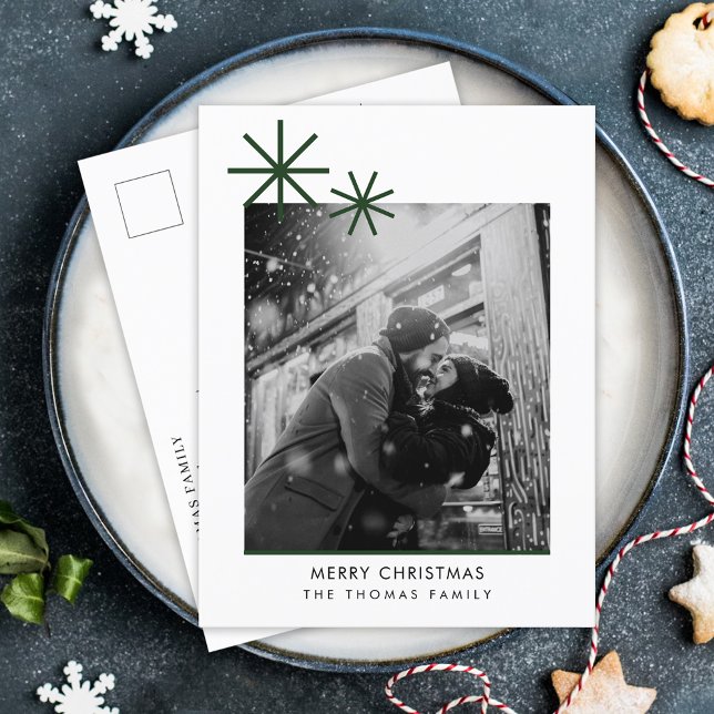 Minimalist Christmas Simple Green Photo  Holiday Postcard (Creator Uploaded)