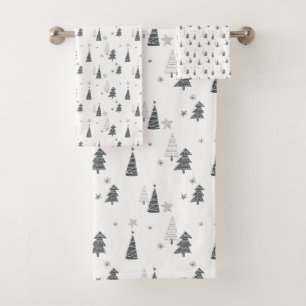 Minimalist Christmas Simple Hand-Drawn Trees Stars Bath Towel Set