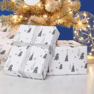 Minimalist Christmas Simple Hand-Drawn Trees Stars Wrapping Paper