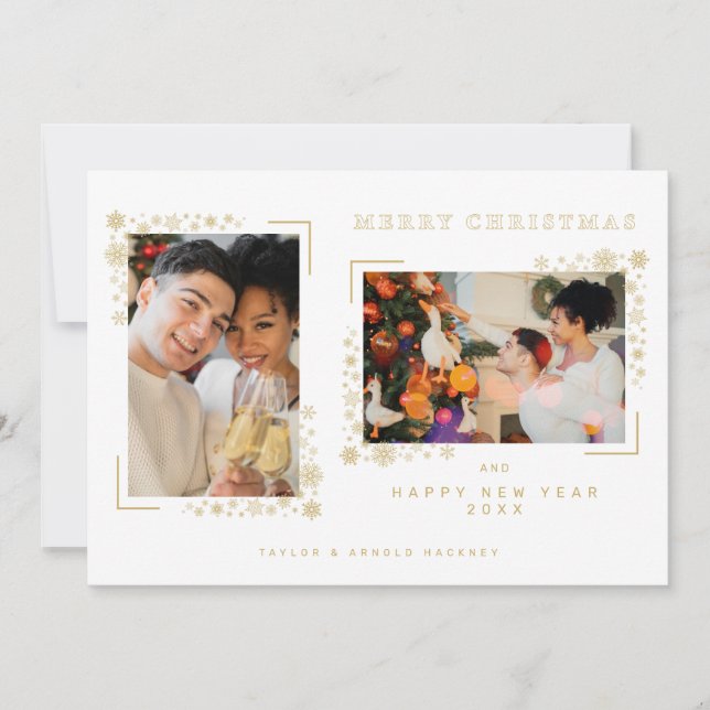 Minimalist Christmas Snowflakes 2 Photos Frame (Front)