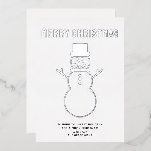 Minimalist Christmas Snowman Silver Foil Holiday Card