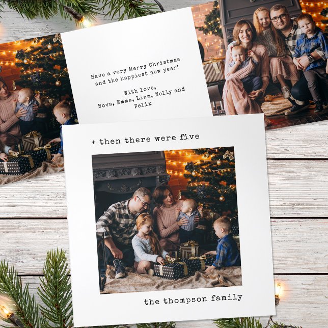 Minimalist Christmas Then There Were Five Family Tri-Fold Holiday Card (Creator Uploaded)