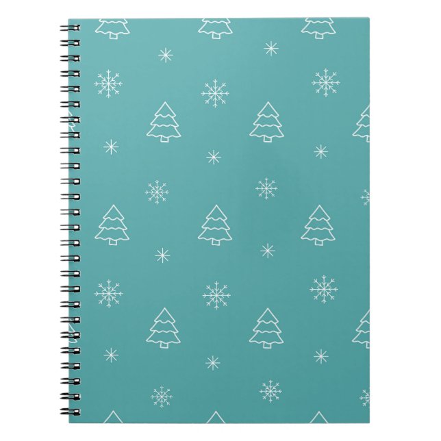 Minimalist Christmas Tree and Snowflake Pattern Notebook (Front)