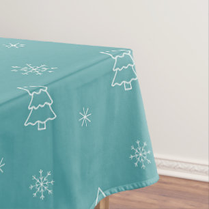 Minimalist Christmas Tree and Snowflake Pattern Tablecloth