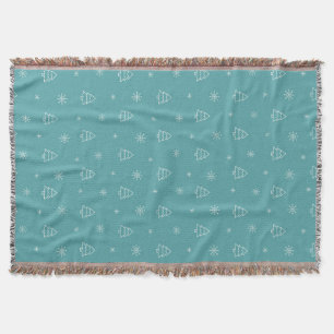 Minimalist Christmas Tree and Snowflake Pattern Throw Blanket