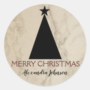 Minimalist Christmas Tree Black an White Marble Classic Round Sticker