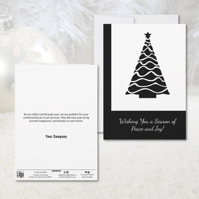 Minimalist Christmas Tree Business Holiday Card (Minimalist Christmas Tree Business Holiday Card, Black and White)