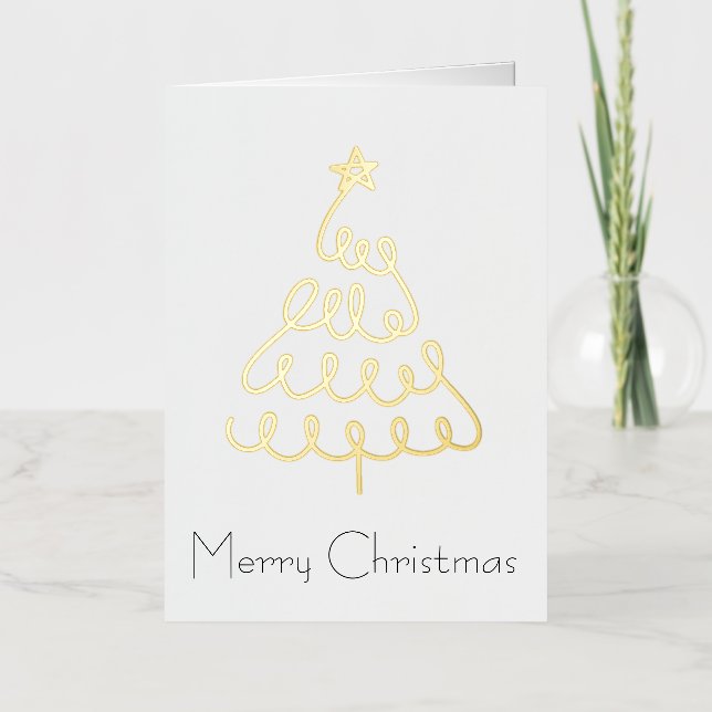Minimalist Christmas Tree Card in Gold (Front)
