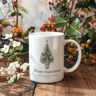 Minimalist Christmas Tree  Family Name Year  Coffee Mug