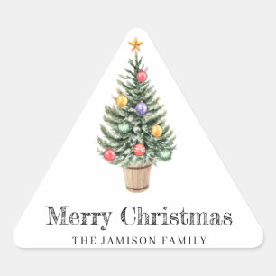 Minimalist Christmas Tree Family Name Year Triangle Sticker