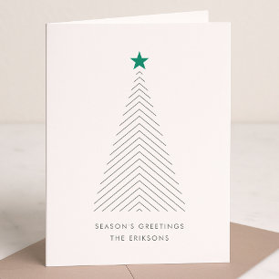 Minimalist Christmas Tree   Green Star Scandi Holiday Card