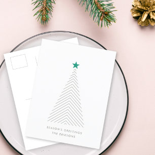 Minimalist Christmas Tree   Green Star Scandi Holiday Postcard