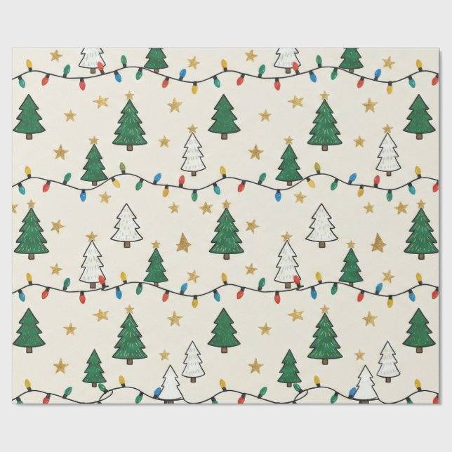 Minimalist Christmas Tree Lights Pattern Gift Wrapping Paper (Flat)
