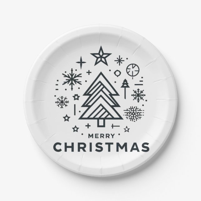 Minimalist Christmas Tree Merry Christmas Design Paper Plate (Front)