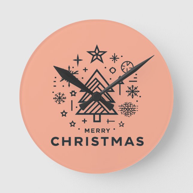 Minimalist Christmas Tree Merry Christmas Design Round Clock (Front)