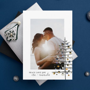 Minimalist Christmas Tree Peace Love Joy Photo Holiday Card