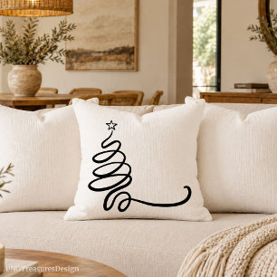 Minimalist Christmas Tree Sketch Throw Pillow