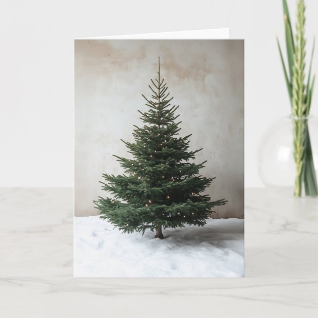 Minimalist Christmas Tree with Soft Lights on Snow Invitation (Front)