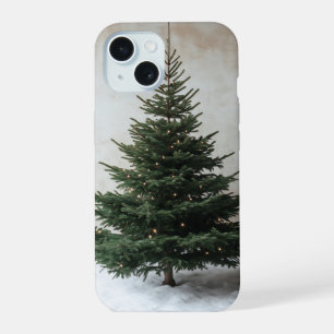 Minimalist Christmas Tree with Soft Lights on Snow iPhone 15 Case