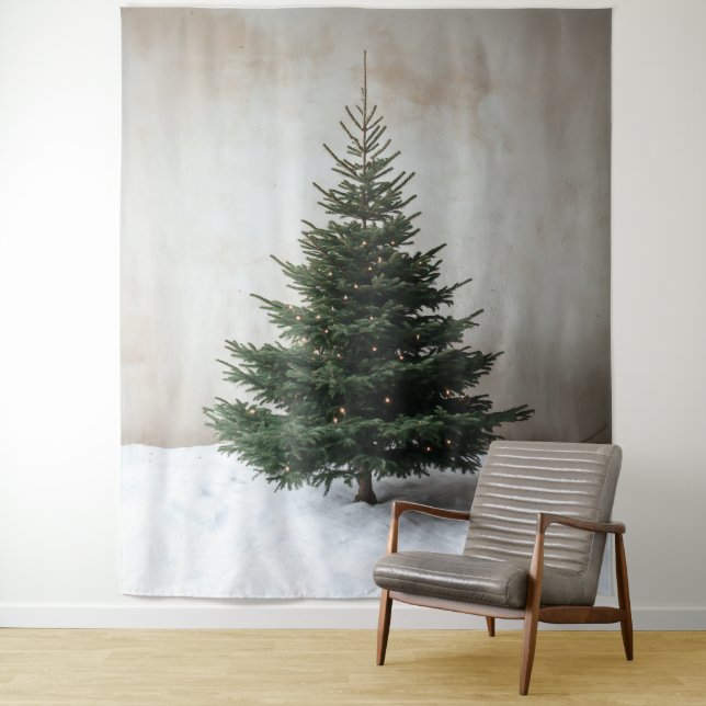 Minimalist Christmas Tree with Soft Lights on Snow Tapestry (In Situ)