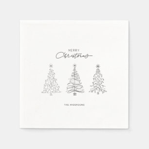 Minimalist Christmas Trees Custom Name Paper Napkin