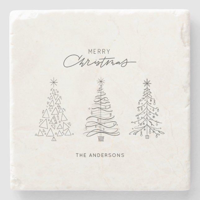 Minimalist Christmas Trees Custom Name  Stone Coaster (Front)
