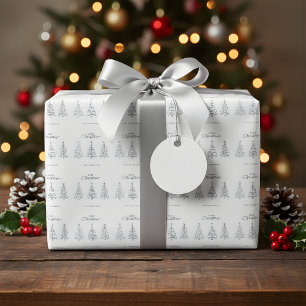 Minimalist Christmas Trees  Custom Name Wrapping Paper