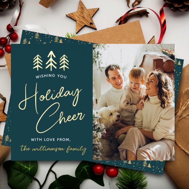 Minimalist Christmas Trees Photo Real Foil Holiday Card (Creator Uploaded)