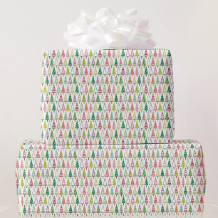Minimalist Christmas Trees Red and Green Wrapping Paper