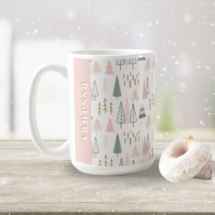 Minimalist Christmas Trees Sage Green & Blush Pink Coffee Mug