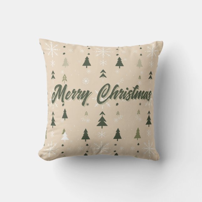Minimalist Christmas Trees & Snowflakes  Cushion (Front)