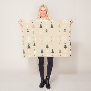 Minimalist Christmas Trees & Snowflakes  Fleece Blanket