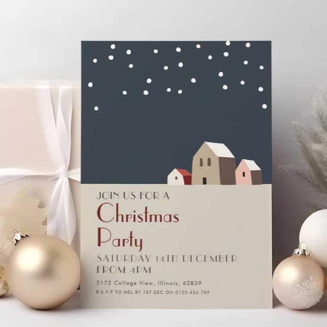 Minimalist Christmas Village Snowy Night Holiday  Invitation (Creator Uploaded)