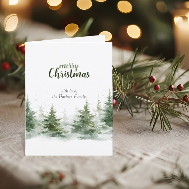 Minimalist Christmas Watercolor Evergreen Snow Holiday Card (Creator Uploaded)