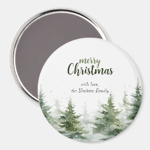 Minimalist Christmas Watercolor Evergreen Snow  Magnet