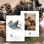 Minimalist Christmas Winter Mountain Scene Photo  Holiday Card<br><div class="desc">An elegant Christmas snowy mountain scene adorned with the revered reindeer and red cardinal bird. Easily customise your personal information along with your favourite photo.  An ideal Happy Holiday wishes to family and friends this season.</div>