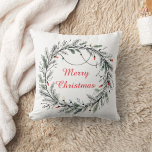Minimalist Christmas Wreath and Lights Cushion