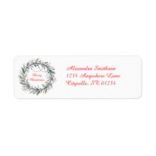 Minimalist Christmas Wreath and Lights Return Address Label