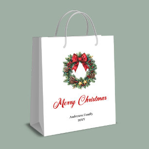 Minimalist Christmas wreath gift bag personalized