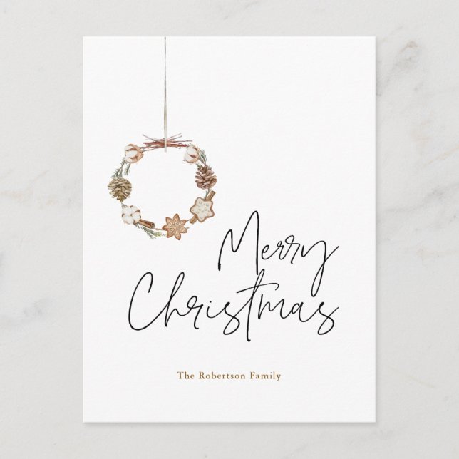 Minimalist Christmas Wreath Holiday Postcard (Front)