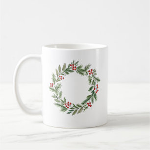 Minimalist Christmas Wreath with Red Berries Coffee Mug