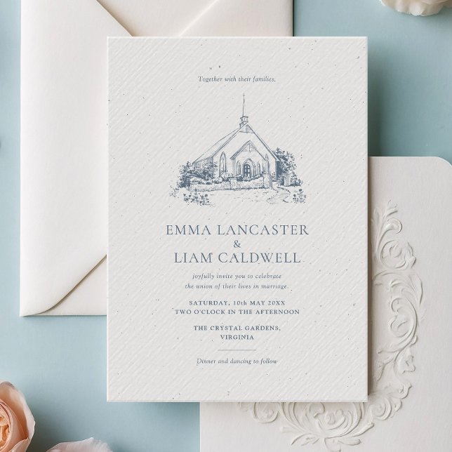 Minimalist Church Venue Drawing Wedding Invitation (Creator Uploaded)