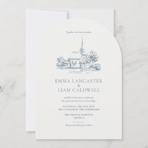 Minimalist Church Venue Sketch Arch Style Wedding Invitation