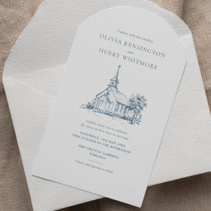 Minimalist Church Venue Sketch Arch Style Wedding Invitation