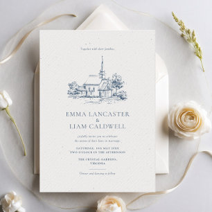Minimalist Church Venue Sketch Classic Wedding Invitation